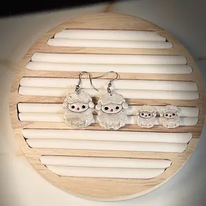 Enchanted Craftsmen Little Lamb Sheep Polymer Clay Stud Dangle Earrings Handcrafted Hypoallergenic Posts Ultra Lightweight for Everyday Wear