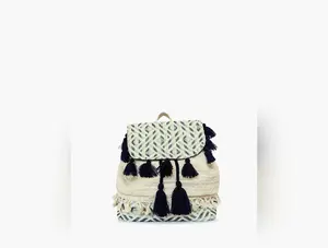 JC tb $25 BP2301 Magdelena Aztec Cotton Backpack w/ Tassels: Beige/Green