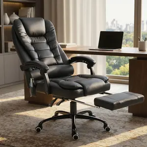 Premium Ergonomic High-Back Massaging Office Desk Chair - 7-Point Vibration Massage System, Built-In Lumbar Support, Extendable Footrest - Ideal for Gaming Setups, Remote Workstations