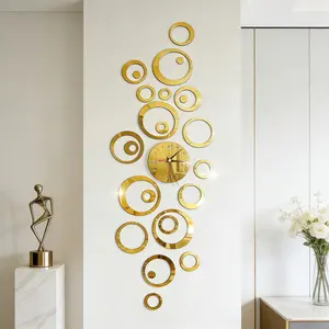 48PC Golden Latticework Round Acrylic Mirror Wall Decals, Suitable for Home Decor in Living Room, Bathroom, Bedroom, Background Wall Art, Home Decor Cornices, DIY Removable Stickers