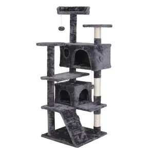 54"  Double Condo Cat Tree with Scratching Post Tower for Multiple Kittens