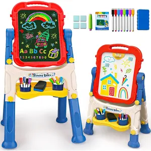 Kids Easel for Toddlers Age 2-4 Art Magnetic White Board & Chalkboard Double Side Adjustable Stand Drawing Writing Learning Educational Toy for 2 3 4 Year Boys Girl Birthday Gifts