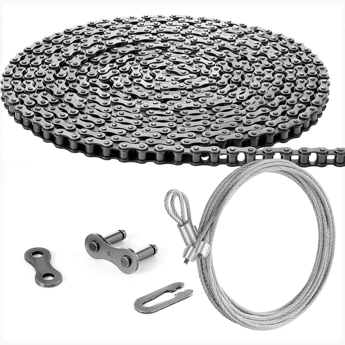 #41 Steel Roller Chain Pulley - 20 ft All Seasons Gate Opener Lowering Accessory, Automatic Sliding Gate Extension Replacement with 2 Connecting Links, Raises and Lowers Garage Doors (Winding Risk May Exist; Keep Away from Children)