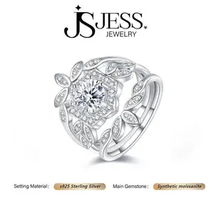 [#214] Vintage-Inspired Bridal Ring Set, 1ct VVS Synthetic Moissanite, Nature Leaf Design, S925 Sterling Silver for Women