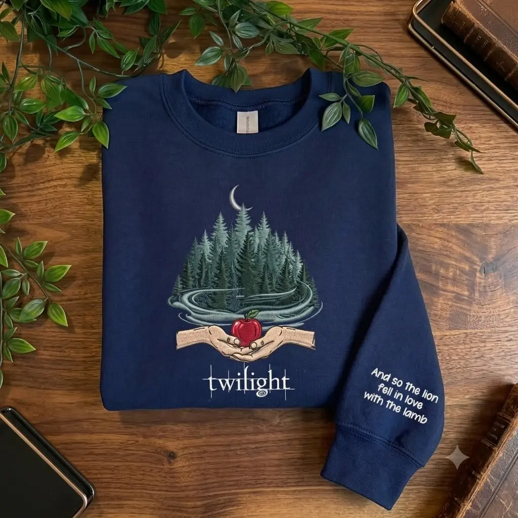 Twilight Inspired Embroidered Sweatshirt, Bella Edward Apple Forest Crewneck, Lion and Lamb Quote Hoodie, Bookish Reader Gift