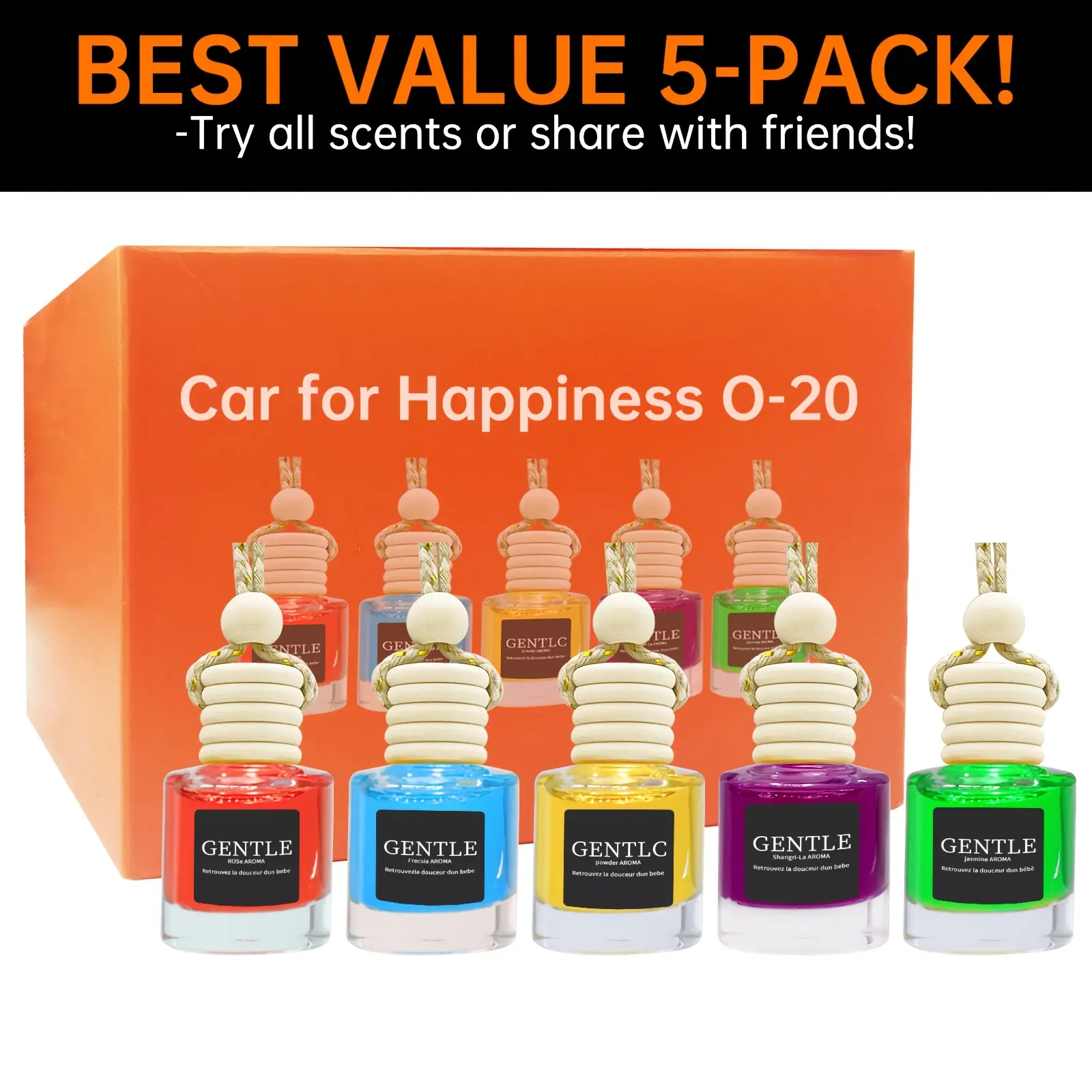 5-Pack Clip-On Car Fragrance Mini Vent Diffusers - Alcohol-Free Safe Solid Oil Auto Accessories Gift Set, Rose Jasmine Freesia Powder Warm Shangri-La Scents, Slow-Release Lasts for Weeks, Leak-Proof for Daily Drive All Cars