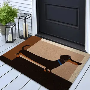 Modern Minimalist Dachshund Flannel Door Mat – Stylist Weiner Dog & Color Block Design, Sleek & Contemporary Vibe, Non-Slip Indoor/Outdoor Mat for Dog Lovers & Modern Home Decor