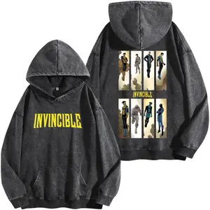 Superstyle Limited Edition Invincible War Washed Hoodie Comic Double Printed Oversize Lightweight Acid Washed Tee, TV Series Graphic Tee, Gift T-Shirt for Comic Fan