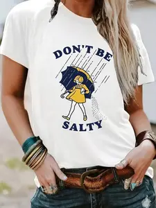 Women's Vintage Letter Print Round Neck Tee, Casual Short Sleeve Crew Neck T-Shirt for Summer, Fashion Women's Top for Daily Wear