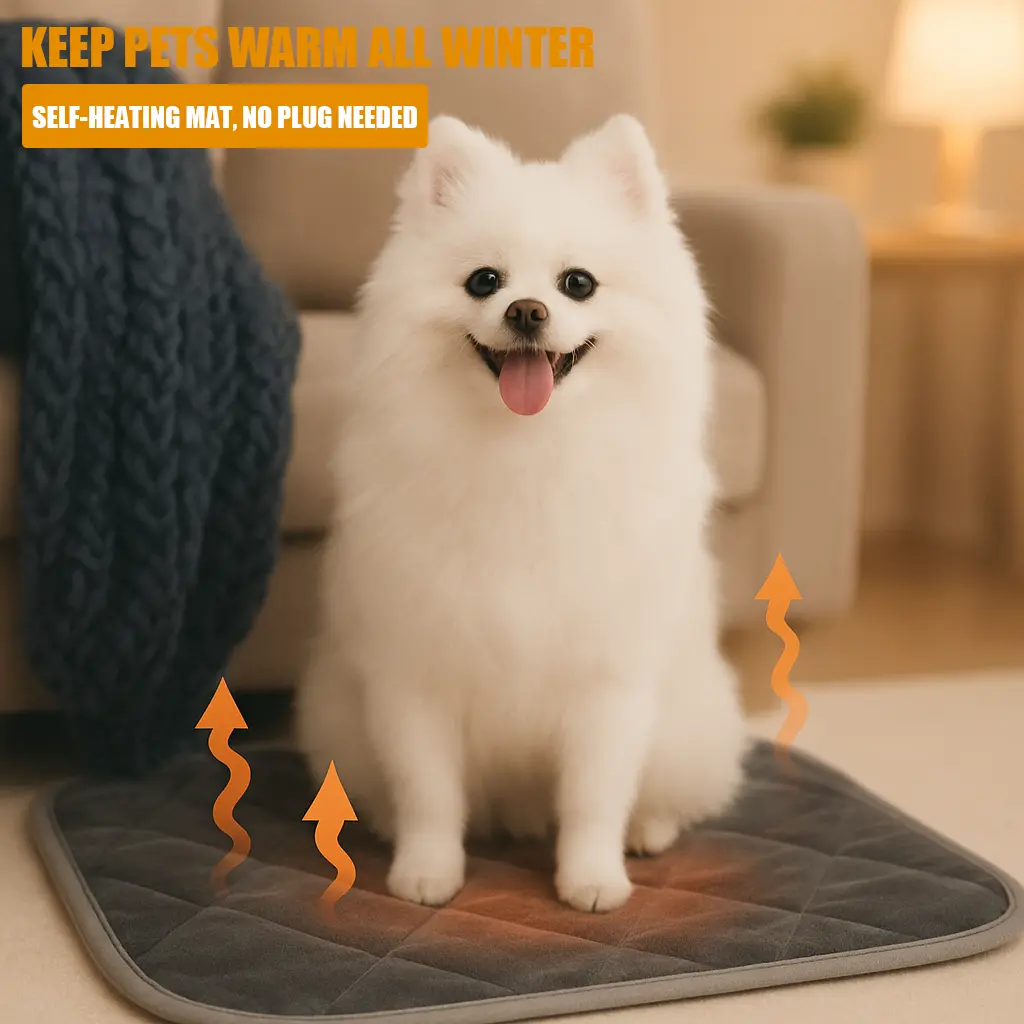 Self-Warming Polyester Heat Bed Mat for Dogs & Cats, Thermal Reflective Aluminum Film Pad, Soft Microfleece Surface, Non-Slip, Machine Washable, Safe Indoor Pet Furniture Mat, Heat Bed Mats