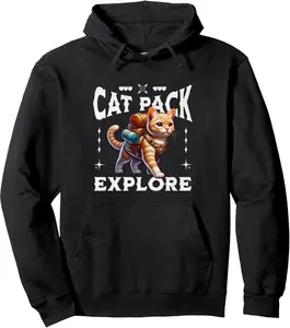 Adventure Cute Kitten Cat Pack Explore Hiking Outdoors Pullover Hoodie