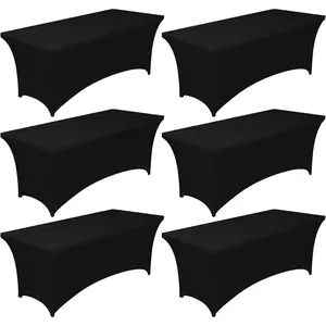 Spandex Tablecloth 6ft - 6 Pack, Fitted and Stretch Table Cover for Rectangle Tables, Wrinkle-Resistant and for,,, Wedding, Banquet and Birthday, Black