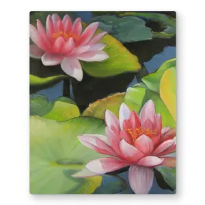 Begin Home Decor C1MP1620U9CW2O 16 x 20 in. Water Lilies & Lotus Flowers Wall Art - Romantic Metal Print Decor