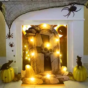 Light Up Tombstone Frame, 1 Count Party Decor, Easy To Assemble Marquee Tombstone, Outdoor Home Yard Signs [Battery Required, without Battery]