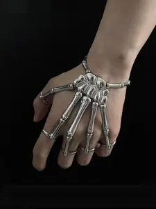 New style hand jewelry Witchy Jewelry fashion personality punk skeleton hand bone versatile five-finger ring bracelet adjustable integrated chain Gothic Witch Jewelry