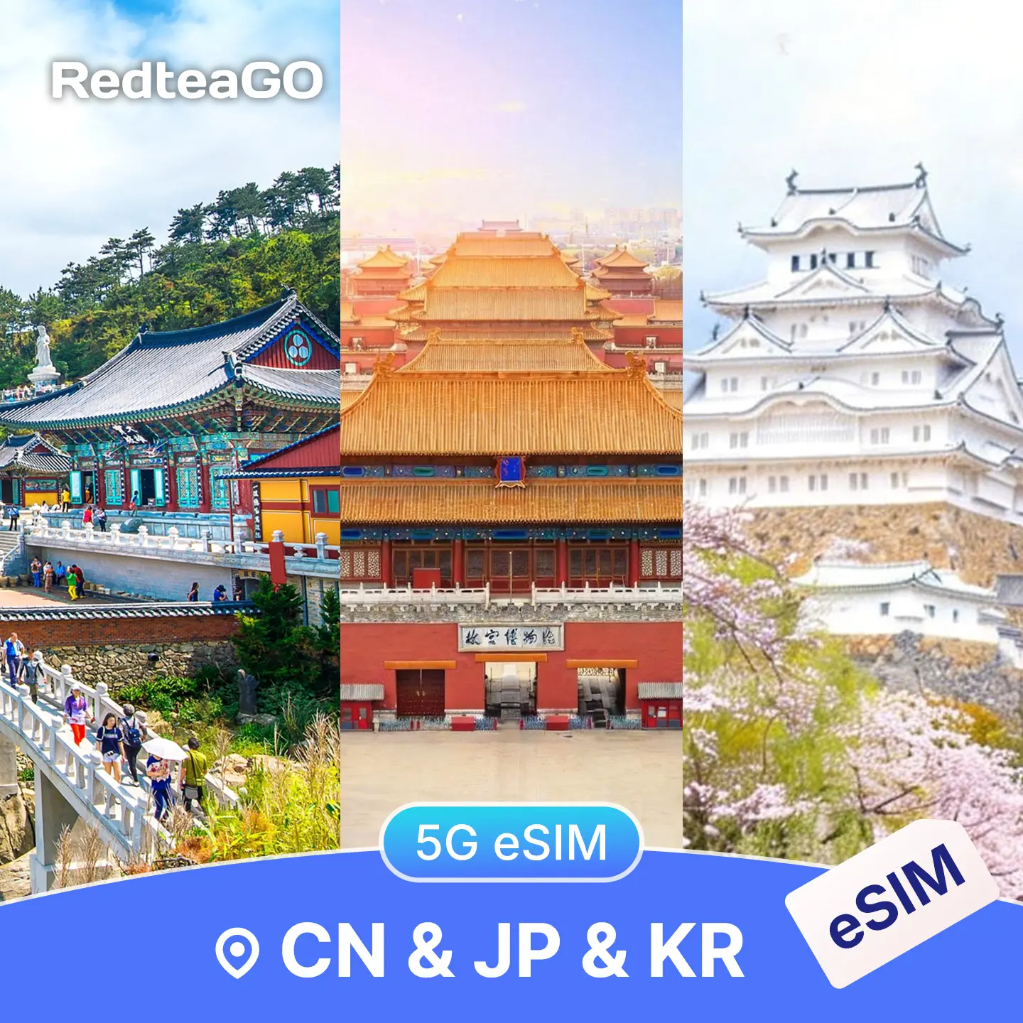 RedteaGO China Mainland Japan South Koera eSIM Data Plan | Instant Activation | Works in Mainland China | No SIM Card Needed| QR Code Setup | Travel Internet SIM| No Roaming Fees| No VPN