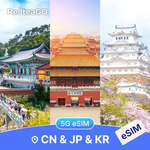 RedteaGO China Mainland Japan South Koera eSIM Data Plan | Instant Activation | Works in Mainland China | No SIM Card Needed| QR Code Setup | Travel Internet SIM| No Roaming Fees| No VPN