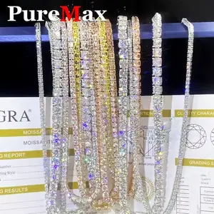 Tennis Hip Hop Necklace Moisssanite 18K Gold Plated 925 Sterling Silver Jewelry UnisexMoissanite Tennis Chain For Women & Man