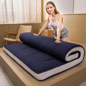 MAXYOYO 4-Inch Japanese Floor Mattress Foldable Futon Roll-Up Mattress for Guest Bed Meditation Lounge High-Density Foam Comfortable Cushioning, Navy Blue