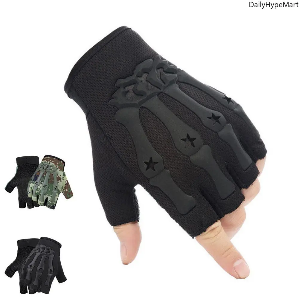 Kids' Tactical Camo Biking Gloves, Half-Finger Design with Breathable Back, Padded Knuckles and Anti-Wear Microfiber Palm