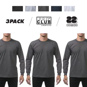 3 PACK PROCLUB Men's Heavyweight T Shirts PRO CLUB Long Sleeves T Shirt Casual Hip Hop Cotton Tee Big and Tall (S to 5XLT)