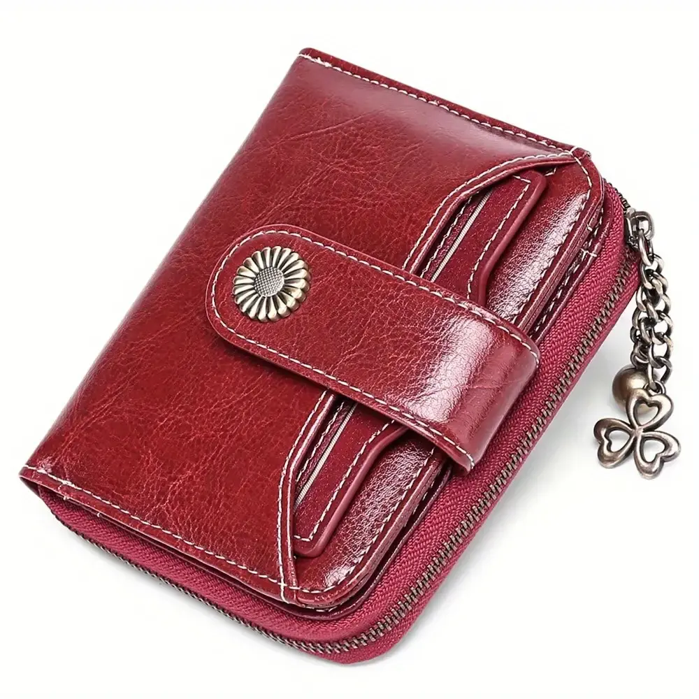 Women's High-End Genuine Leather RFID Anti-Theft Zipper Wallet - Wallets for Women, Everyday Carry, Compact Large Capacity, ID Card Slot, Coin Pocket, Metal Hardware, Burgundy, Gift Box Included, Ideal for Birthdays, Anniversaries backtoschoolshopping, Zi