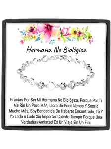 To Unbiological Sister Interlocking Heart Tennis Bracelet with Thankful for You Message, Christmas/New Year/Birthday Sentimental Keepsake