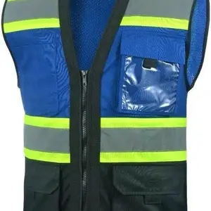 Bright Blue Safety Vest with Yellow Trim - Simple Design for Visibility & Attention