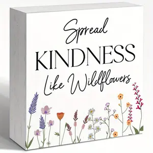 Spread Kindness Like Wildflowers Sign, Home Living Dining Room Wood Box Sign Decor, Retro Front Door Entryway Shelves Decor, Housewarming New House Gift, Indoor Home Decoration 5x5 INCH