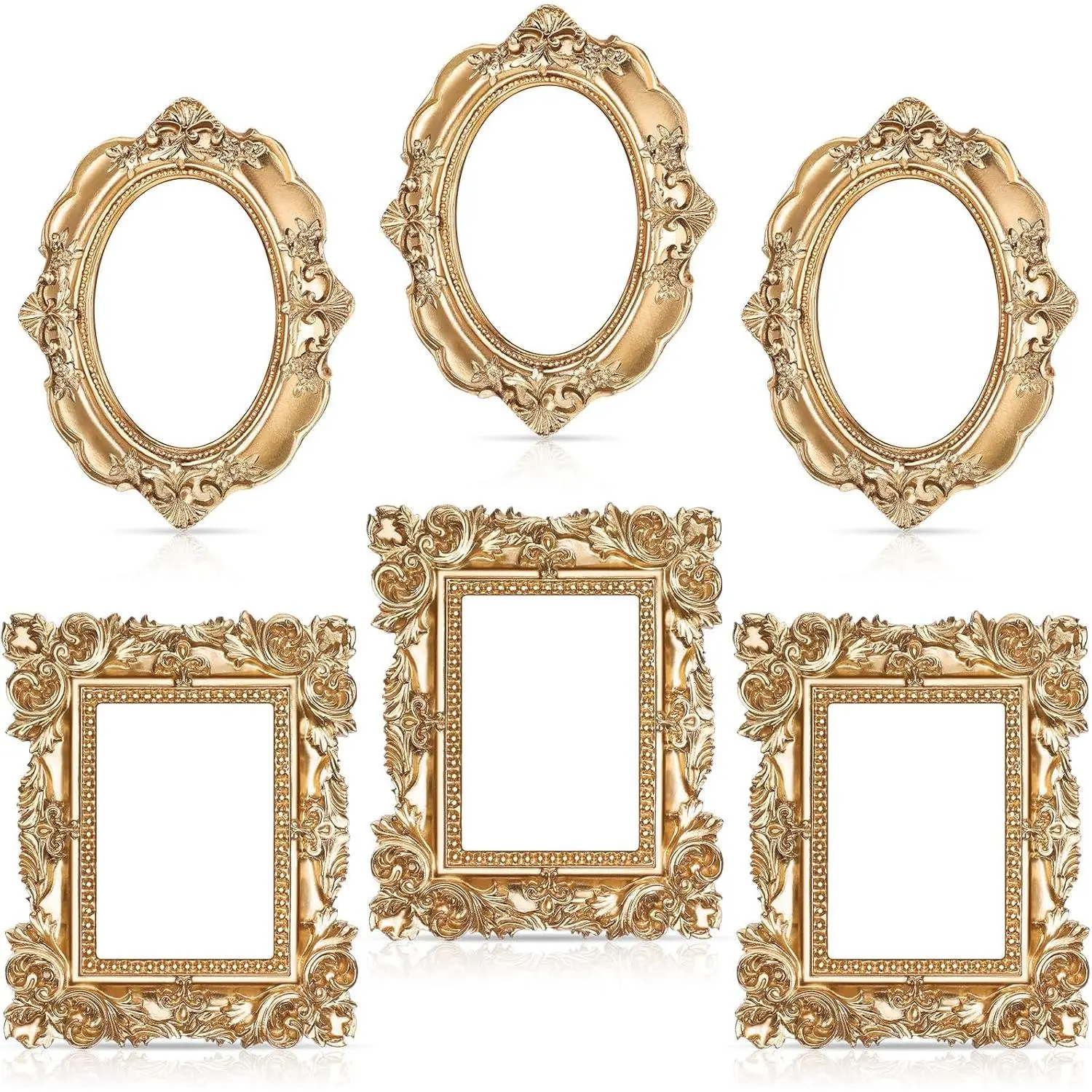 6 count Mini  Frames   Picture Small Antique   Oval Rectangle Baroque DIY Wall Hanging Frames for  Decor Photo Props, Without Backing