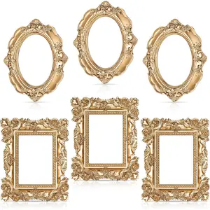 6 count Mini  Frames   Picture Small Antique   Oval Rectangle Baroque DIY Wall Hanging Frames for  Decor Photo Props, Without Backing