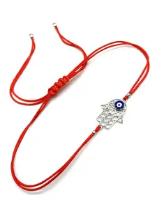 Evil Eye Bracelet Red String Hmasa Bracelet 925 Sterling Silver #90065
