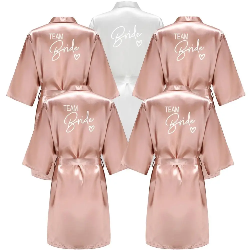 Wedding Party Team Bride Robe Kimono Satin Pajamas Bridesmaid Bathrobe With White Letters YE8171