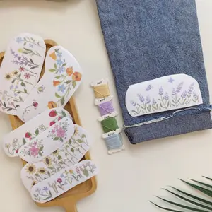 Lavender Poppy Sunflowers Jeans Cuff Flowers Embroidery Patterns Stick & Stitch - Easy to Use Adhesive Dissolvable Single Use Denim Canvas Cotton T-Shirts Jackets Bags Shoes Hats