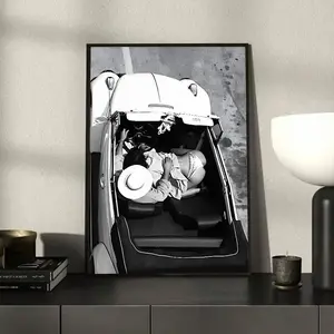 Vintage Car Interior Print, Modern Romantic Wall Art Poster, Modern Art Design, Unframed Wall Art Decor for Home Living Room Bedroom Office, Ornaments