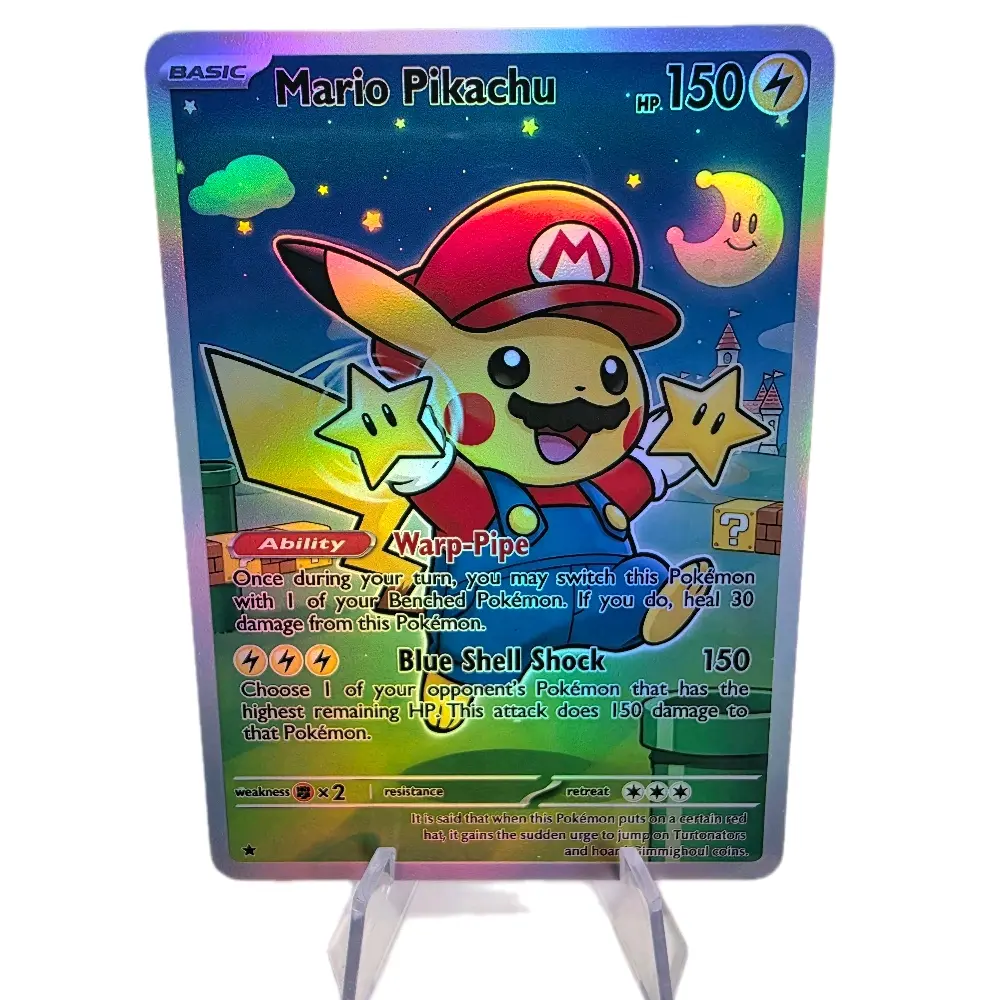 Mario Pikachu - Bowser Pikachu - Yoshi Pikachu - Luigi Pikachu - Custom Full Art - Fan Art - Holo - Textured Holo - Standard Size - English Back