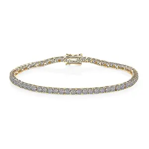 Lab Grown White Diamond Round 925 Sterling Silver 18K Vermeil Yellow Gold Plated Tennis Bracelet for Women Jewelry Birthday Christmas Gifts Size 7.25" Ct 3 E-F Color VS Clarity