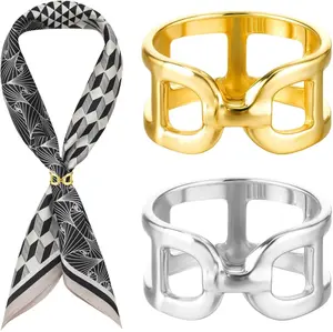 2 Pcs Scarf Ring for Women, Gold & Silver Metal Scarf Clips and Slide Buckles, Silk Scarf Pins, Shawl Clips & Clasp Holders, Fashion Accessories for Neckerchief & T-Shirt
