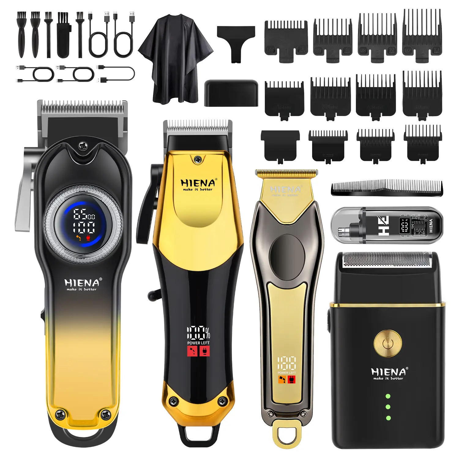 HIENA Professional Barber Grooming Kit for Men - Cordless Multi-Groomer Set with Magnetic Blade Hair Clipper, Foil Shaver & Nose Trimmer, USB-Rechargeable 1500mAh Battery, Cordless Hair Clipper, Clippers Barber Kit
