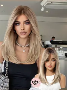 Women's Synthetic Wig with Bangs, Gradient, Deep Root, Natural Look, Daily/party/cosplay, Curly Hair, All Seasons, Synthetic Curly Wigs