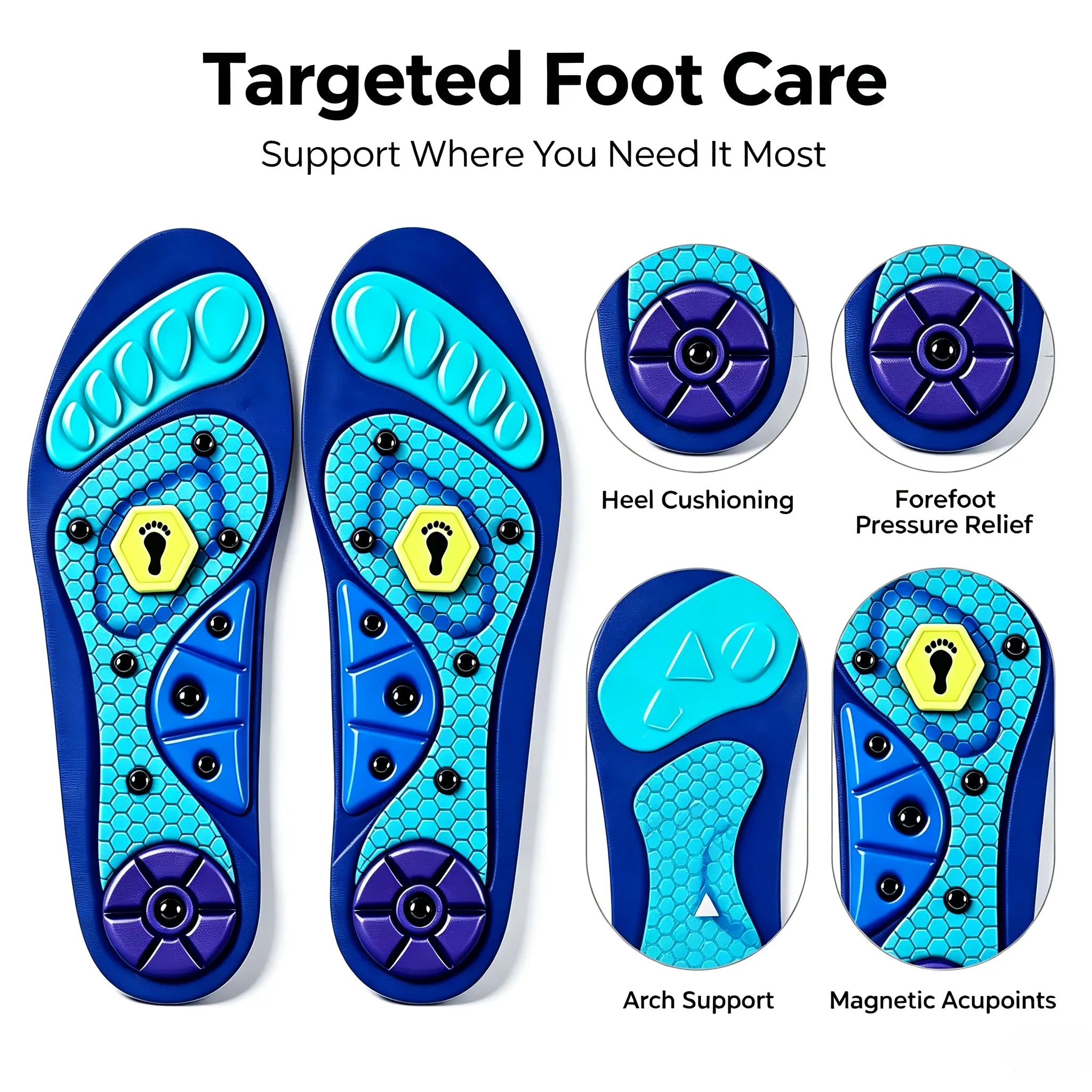 Supportive High Arch Insoles for Men and Women, Orthotic Inserts for Plantar Fasciitis Relief and Daily Wear, Shock Absorbing Cushion Fits up to 220 lbs, Multi-Size