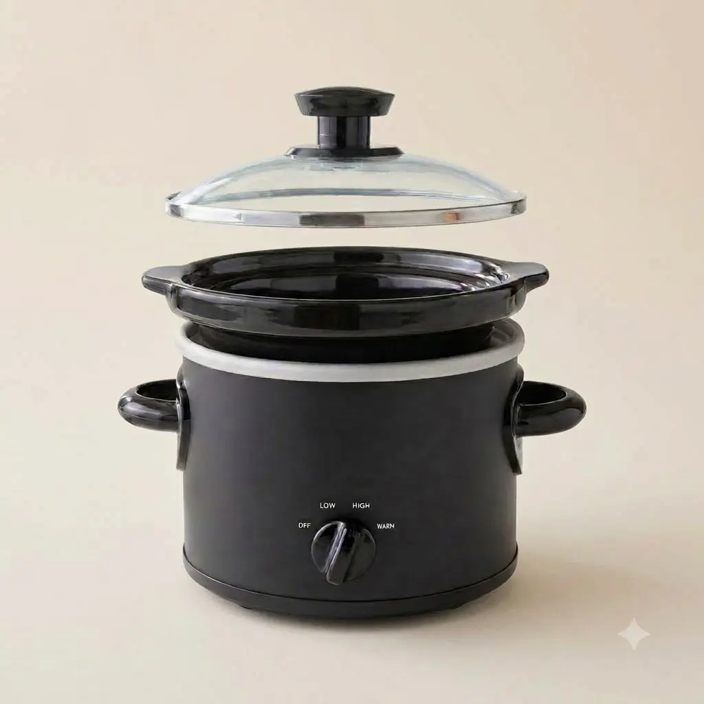 Mainstays 2 Quart Round Slow Cooker Matte Black Glass Lid Removable Ceramic Pot Compact Dip Warm Electric Crock
