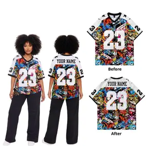 Custom Name & Number Vintage Tattoo Collage Print Sports Jersey, Personalized Oversized V-Neck Graphic Athletic Shirt, Vintage Streetwear All-Over Print Tee Unisex