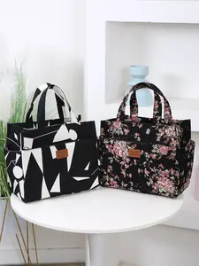New Large Capacity Handbag, Tote Bag, Lunch Box Bag, Multi-Pocket Fabric Bag, Portable Retro Style, Suitable for Work School Shopping Daily Use