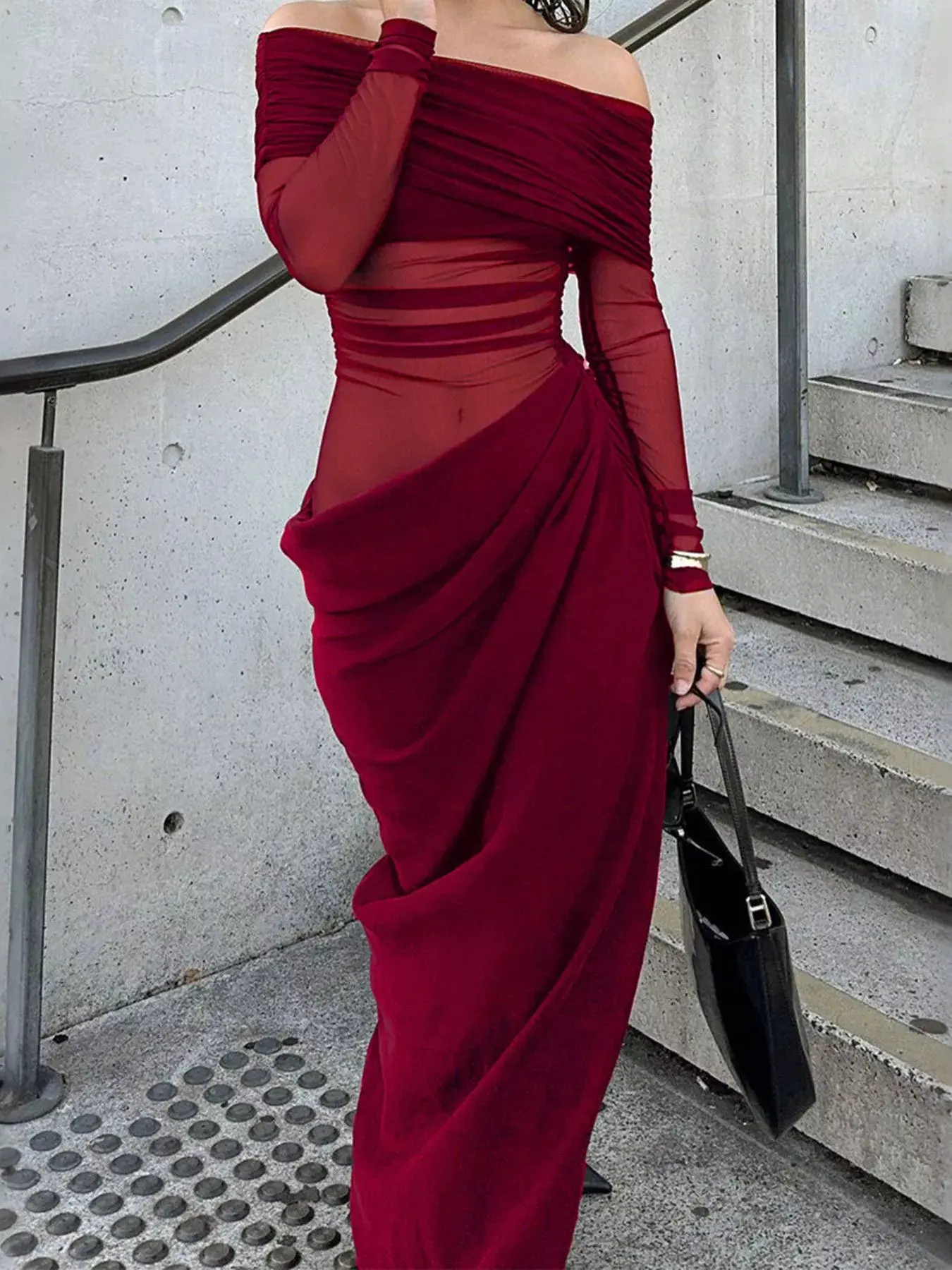 Off-Shoulder Bodycon Maxi Dress - TikTok Shop Off-Shoulder Bodycon Maxi Dress - TikTok Shop