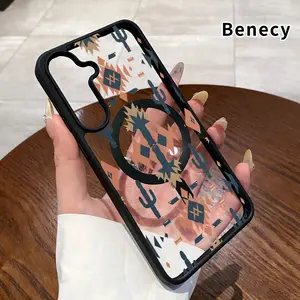 Magnetic Phone case for Samsung Galaxy S23 Ultra S24 Plus FE S25 S22+ Western Desert Pattern Non-Yellowing Shockproof Soft Silicone Transparent Acrylic Cover Supports Wireless Charging