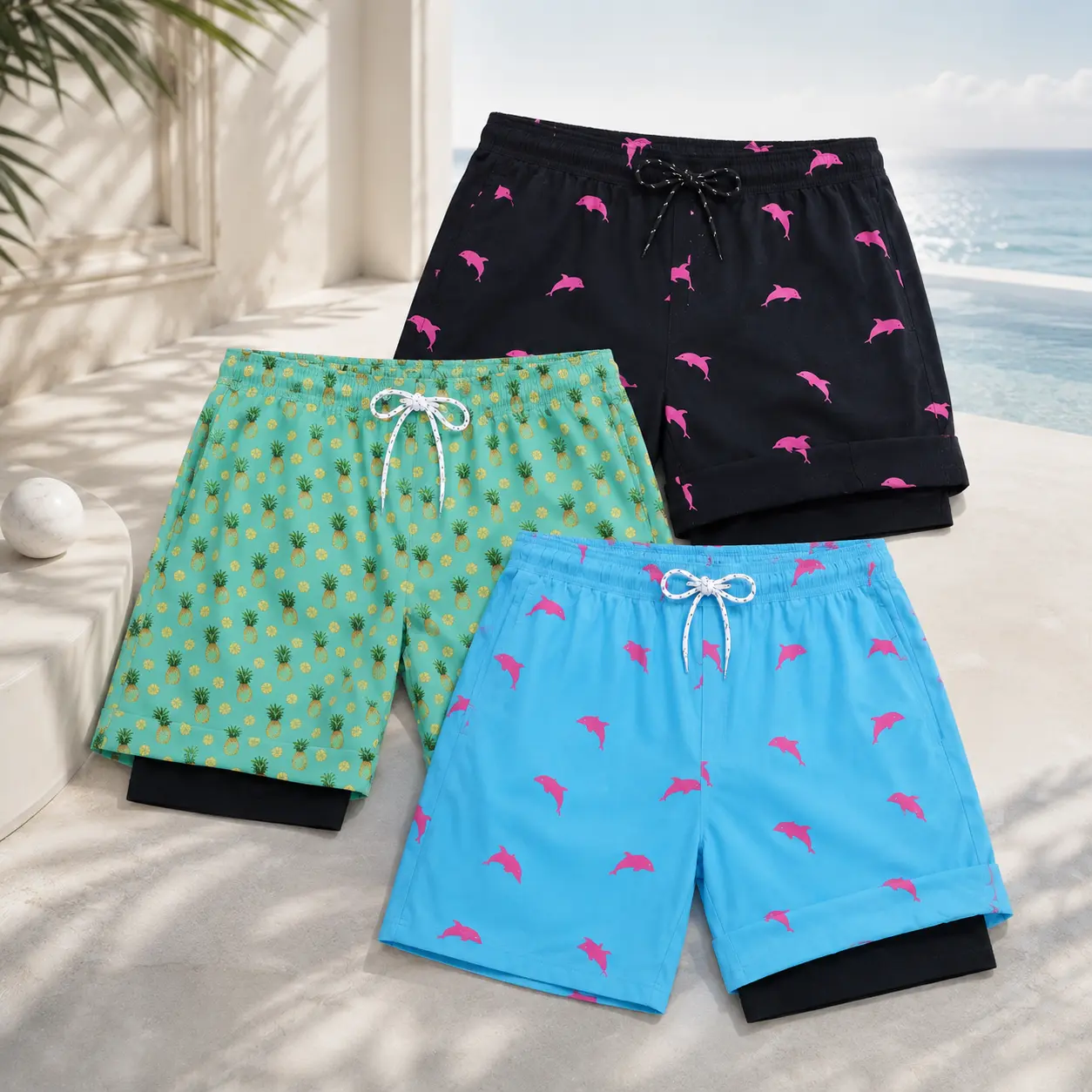 Men's Quick Dry Swim Trunks with Built-In Compression Liner, Stretch Board Shorts Beach Swimwear