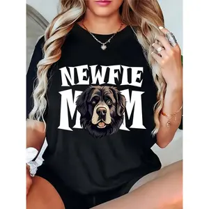 Women's Black Newfie Mom T - Shirt with Newfoundland Dog Graphic | Casual Daily Wear for Dog Lovers, Ideal for Walks, Pet Events & Newfoundland Dog Owners