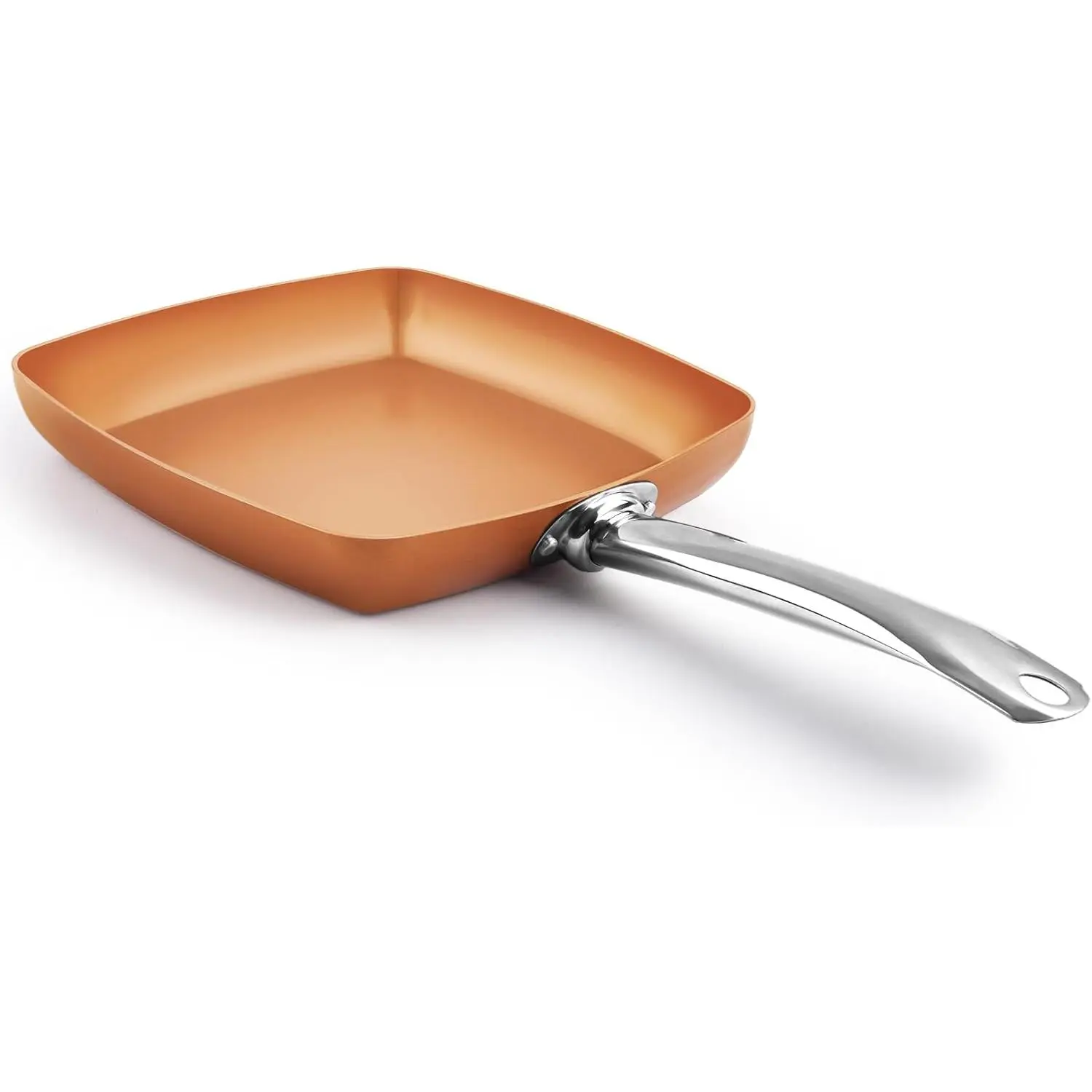 Non-Stick Copper Square Frying Pan, 9.5" Chef Skillet with Ceramic Coating, Oven Dishwasher Safe, PFOA-Free,  Use for  Stoves