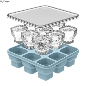 Foldable Silicone Ice Cube Tray With Lid, Food Grade Easy Release Stackable Ice Mold